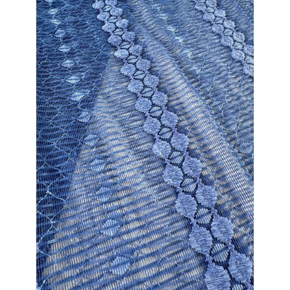 Vintage 70s curtains, groovy navy blue stripes, net woven panels, as a pair - Picture 7 of 10